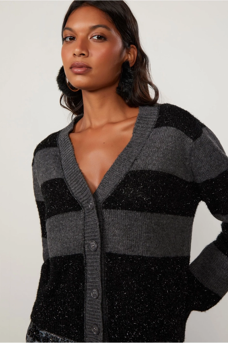 CARDIGAN DE TRICOT LISTRADO COM PELINHO LUREX ANIMALE JEANS - Image 3
