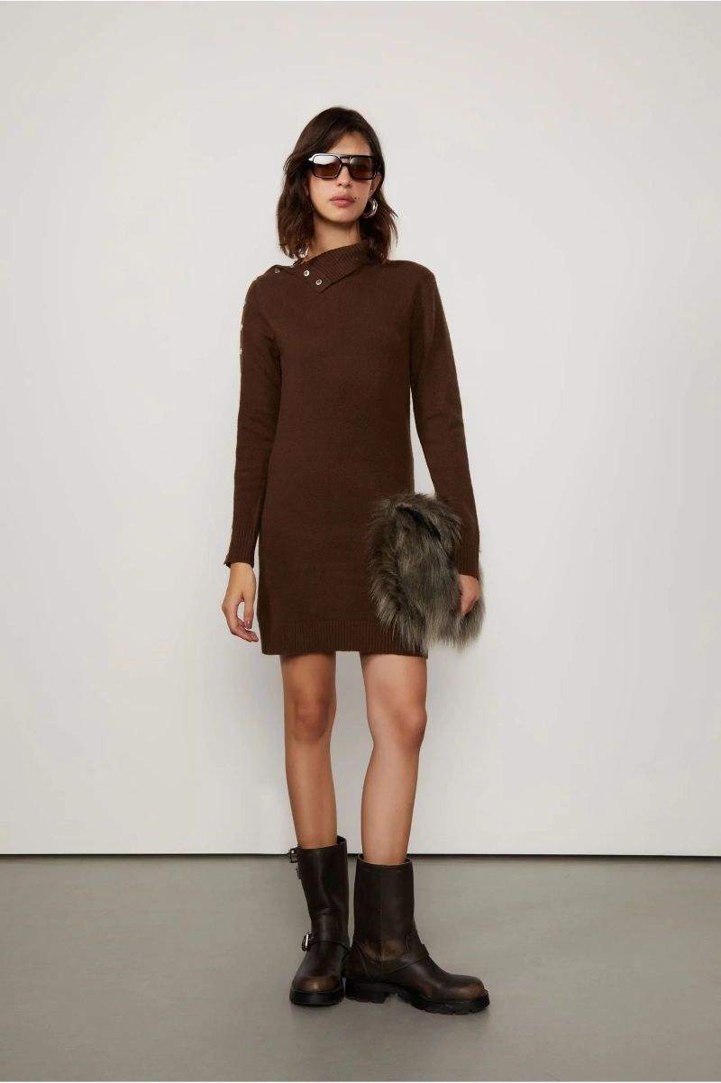 VESTIDO DE TRICOT CURTO MARROM ANIMALE JEANS - Image 2