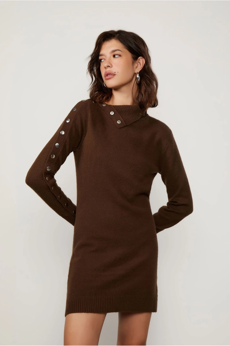VESTIDO DE TRICOT CURTO MARROM ANIMALE JEANS