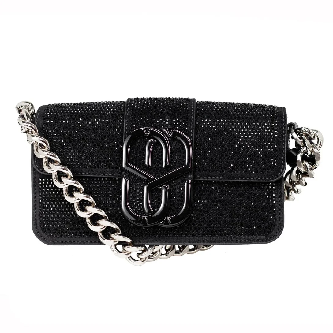 Bolsa Feminina Média Schutz Shoulder Bold Glam Couro Com Cristais Tiracolo- Preta |500114708