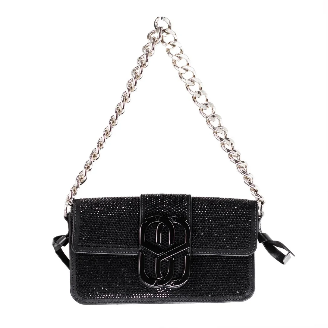 Bolsa Feminina Média Schutz Shoulder Bold Glam Couro Com Cristais Tiracolo- Preta |500114708 - Image 6