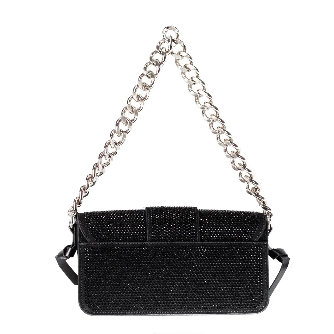 Bolsa Feminina Média Schutz Shoulder Bold Glam Couro Com Cristais Tiracolo- Preta |500114708 - Image 5