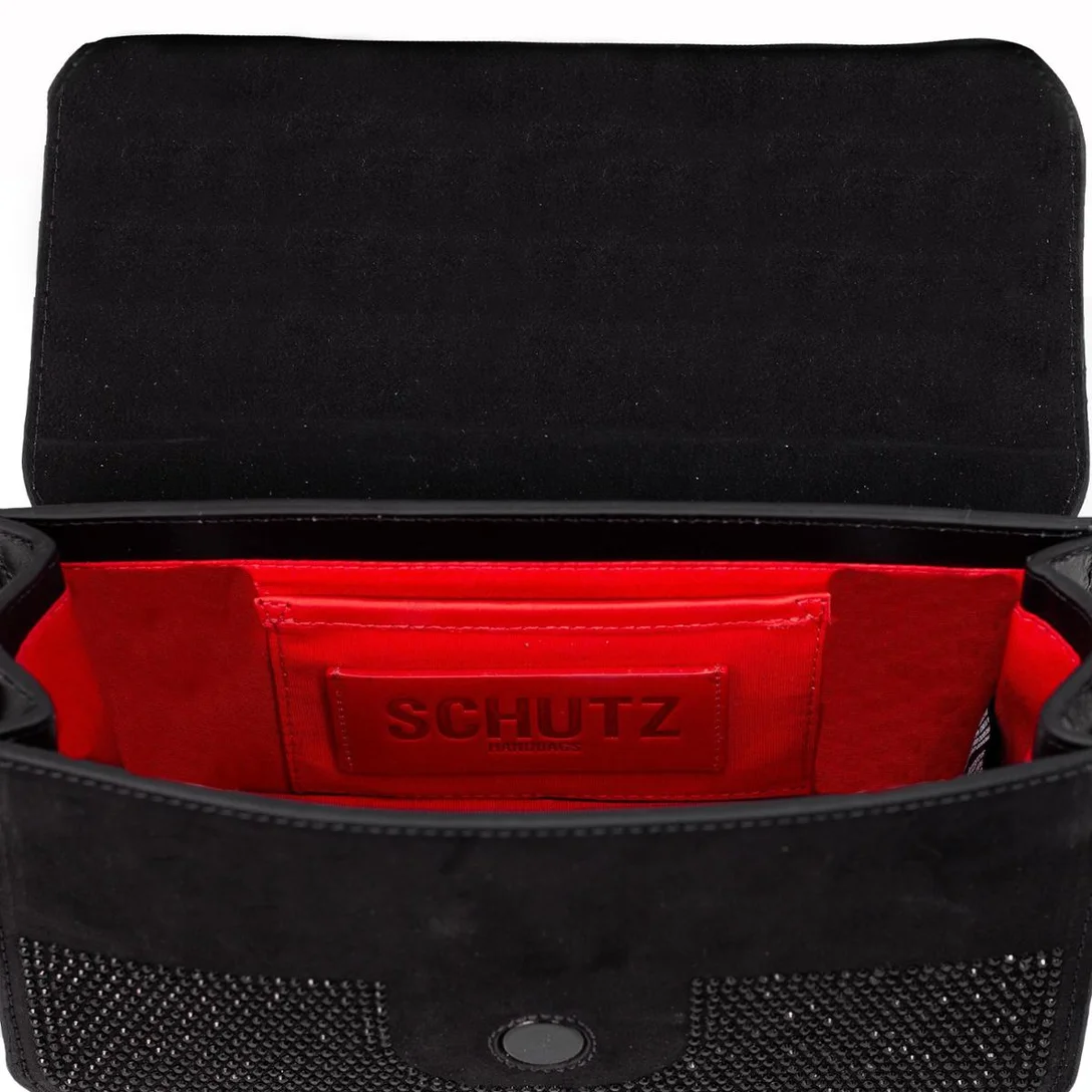 Bolsa Feminina Média Schutz Shoulder Bold Glam Couro Com Cristais Tiracolo- Preta |500114708 - Image 4