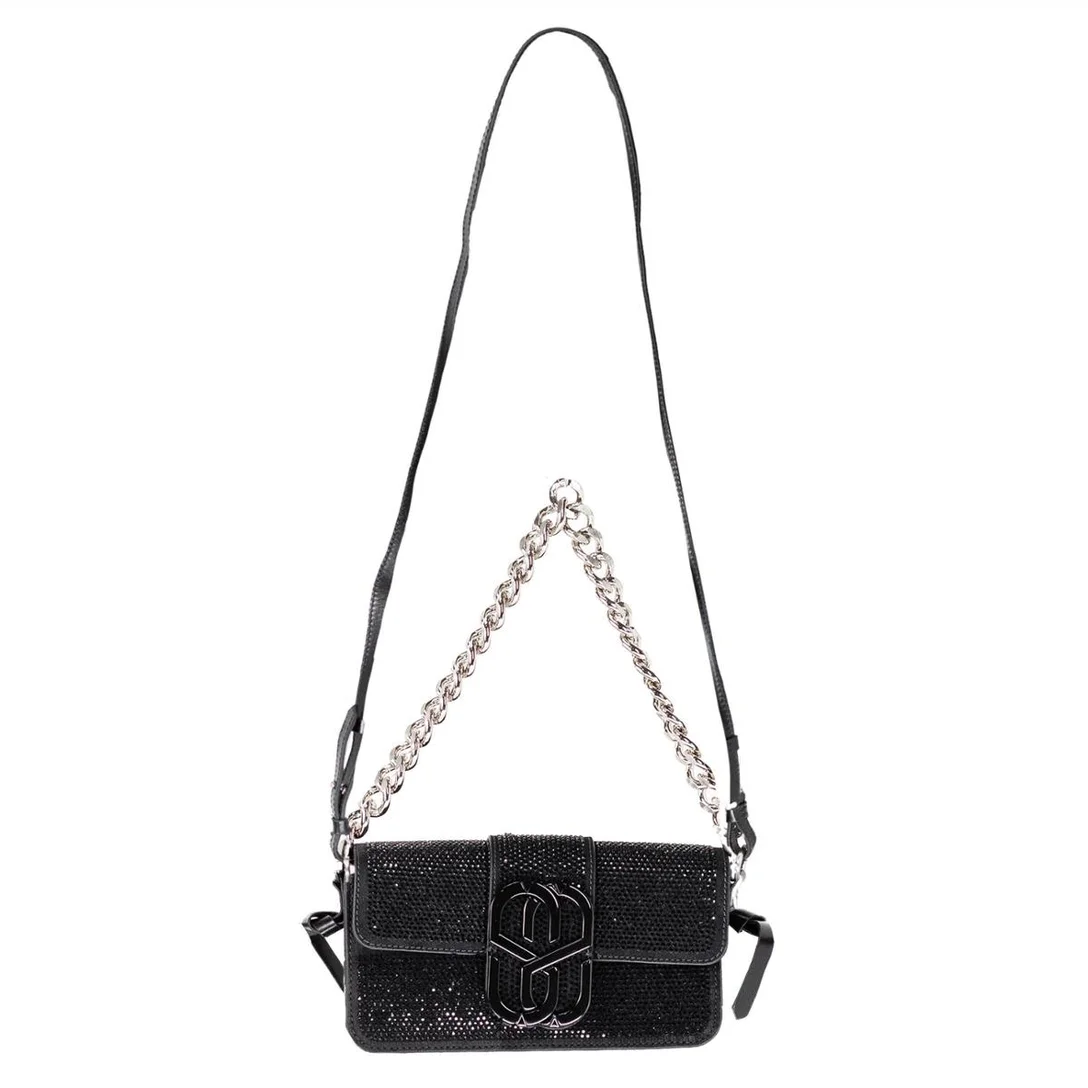 Bolsa Feminina Média Schutz Shoulder Bold Glam Couro Com Cristais Tiracolo- Preta |500114708 - Image 3